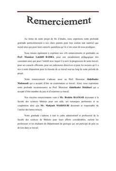Etude géologique et gîtologique du secteur Tassetift-Ouaklim