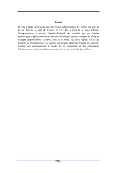 Etude géologique et gîtologique du secteur Tassetift-Ouaklim