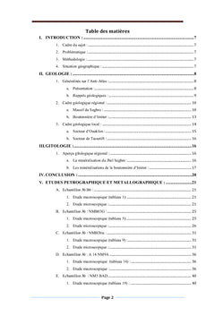Etude géologique et gîtologique du secteur Tassetift-Ouaklim