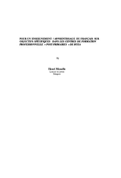 Pour un enseignement/apprentissage du Français sur Objectifs spécifiques