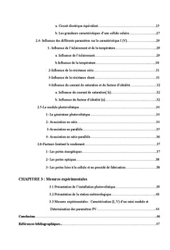 Etude bibliographique sur la conversion photovoltaïque et caractérisation Courant-Tension