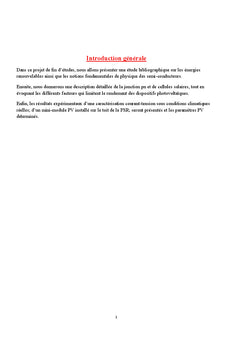 Etude bibliographique sur la conversion photovoltaïque et caractérisation Courant-Tension