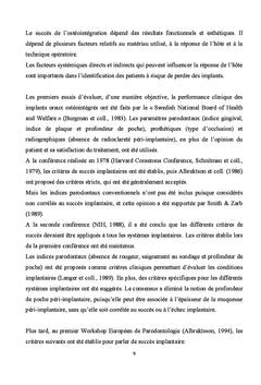 Les echecs Implantaires