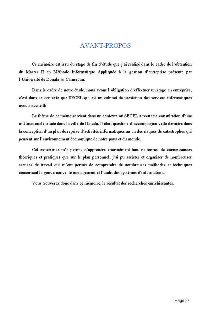 Méthode de Conception d'un plan de reprise d'activité informatique