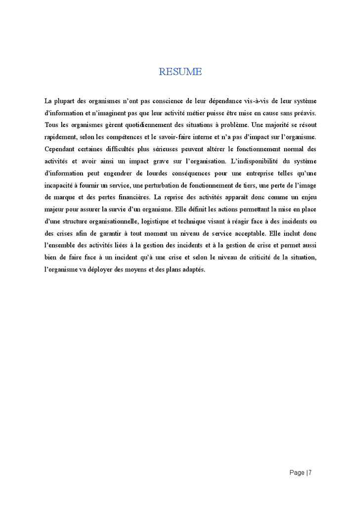 Méthode de Conception d'un plan de reprise d'activité informatique