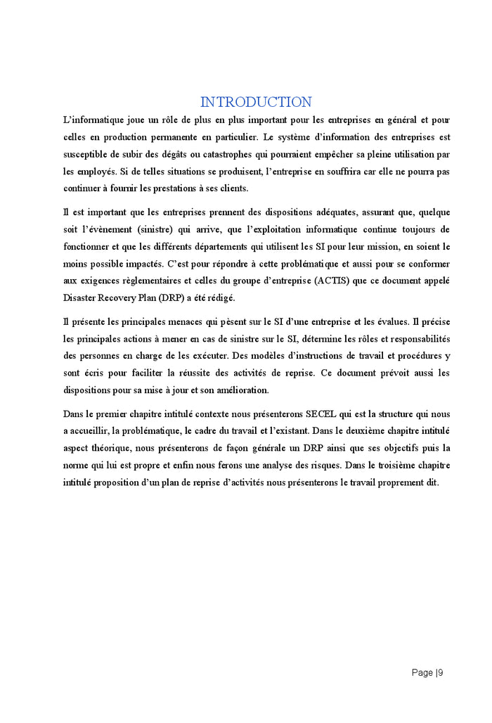 Méthode de Conception d'un plan de reprise d'activité informatique