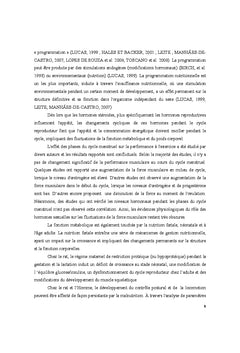 Cycle ovarien: repercussion de la malnutrition et de la biomecanique