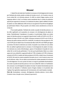 Effets biostimulateurs des extraits ou de la poudre
