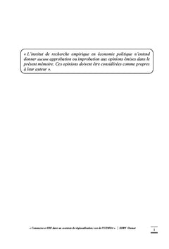 Commerce et IDE dans un contexte de regionalisation: cas de l'UEMOA
