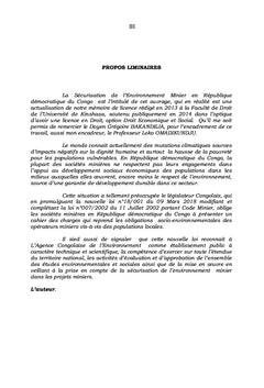 La securisation de l'environnement Minier en RDC