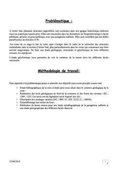 Etude geologique, mineralogique et geochimique