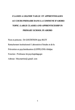 Classes à grande taille et apprentissages au cours primaire à Abobo