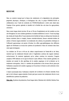 Etude des impacts agro-pédologiques des apports continus sur le coton