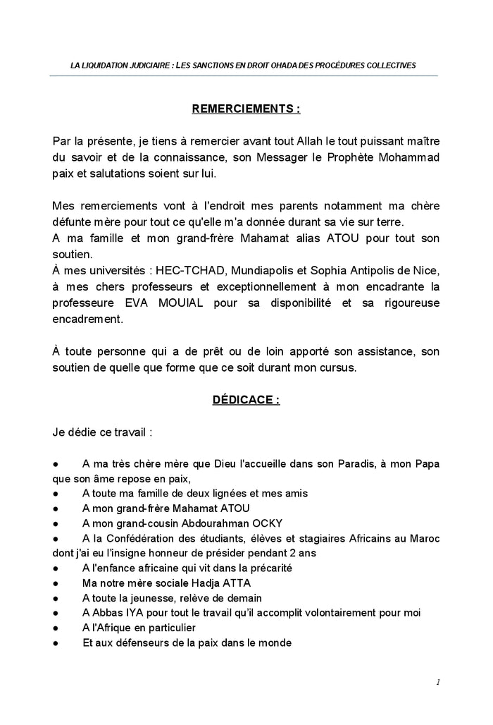 Analyse des diverses sanctions dans le cadre de l'acte uniforme relatif aux procedures collectives
