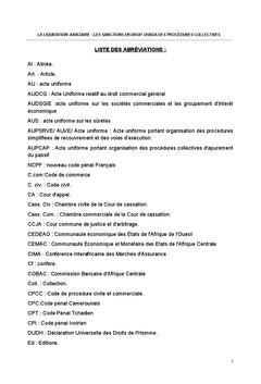 Analyse des diverses sanctions dans le cadre de l'acte uniforme relatif aux procedures collectives