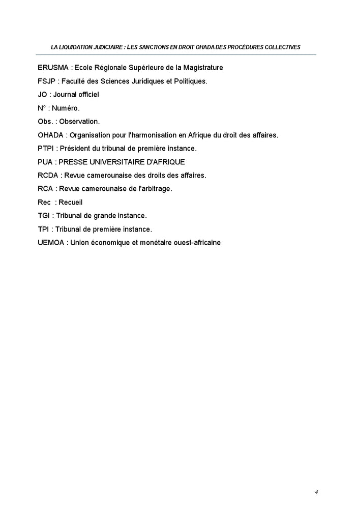 Analyse des diverses sanctions dans le cadre de l'acte uniforme relatif aux procedures collectives