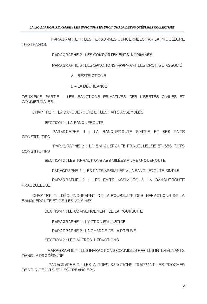 Analyse des diverses sanctions dans le cadre de l'acte uniforme relatif aux procedures collectives