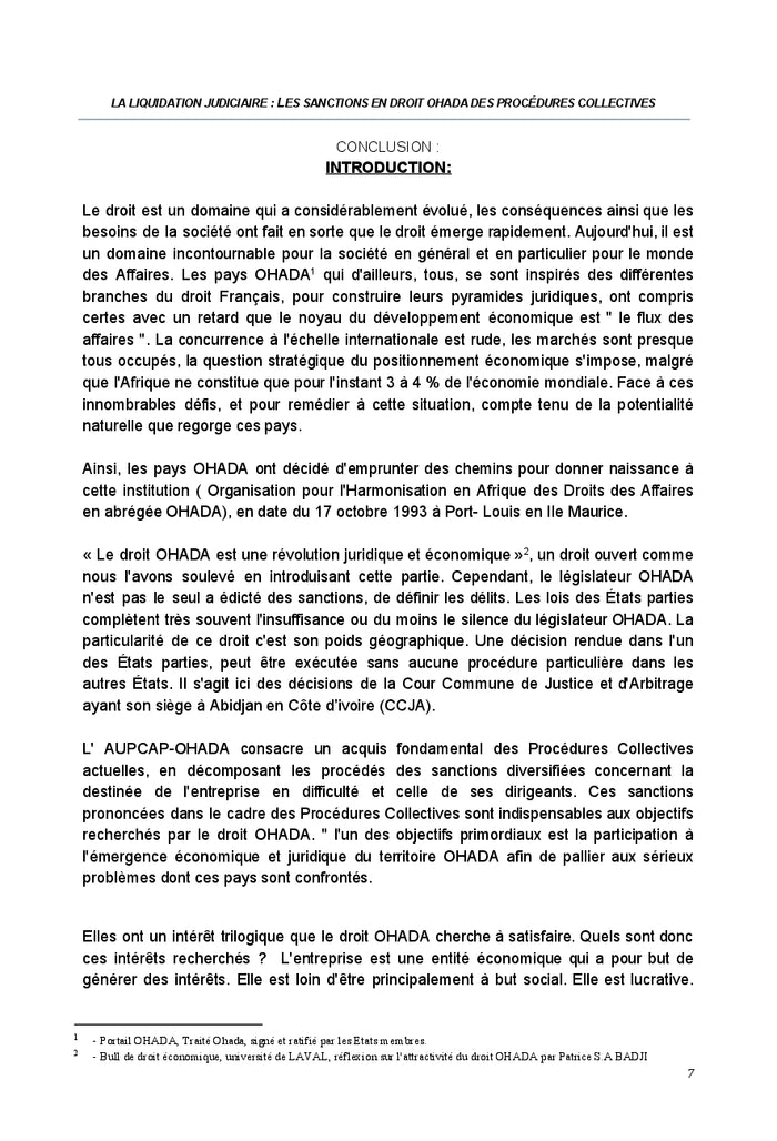 Analyse des diverses sanctions dans le cadre de l'acte uniforme relatif aux procedures collectives