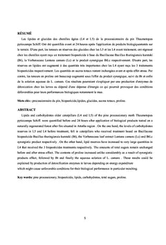 Les réserves énergétiques des chenilles de la processionnaire du Pin