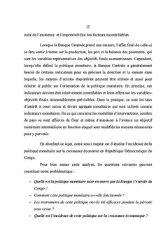Politique monétaire et croissance économique en R.D.Congo