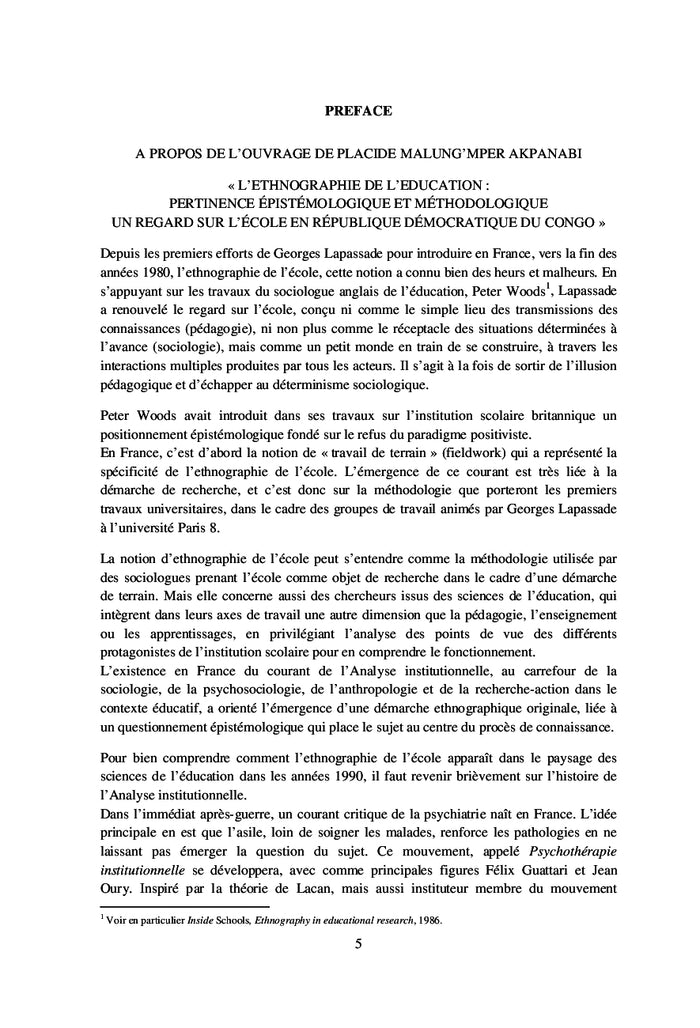 L'ethnographie de l'education: pertinence epistemologique et methodologique
