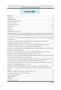 La contribution du HCR et du PAM en matiere d'aide humanitaire
