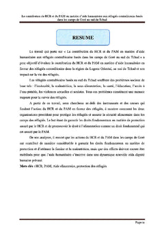 La contribution du HCR et du PAM en matiere d'aide humanitaire