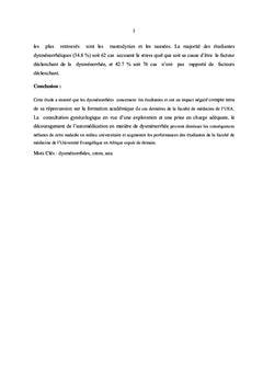 Profil epidemiologique, clinique et therapeutique des dysmenorrhees