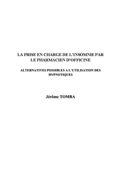 La prise en charge de l'insomnie par le pharmacien d'officine