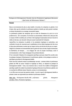 Pratiques de développement durable chez les prestataires logistiques