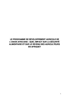 Le programme de développement agricole de l'Union Africaine