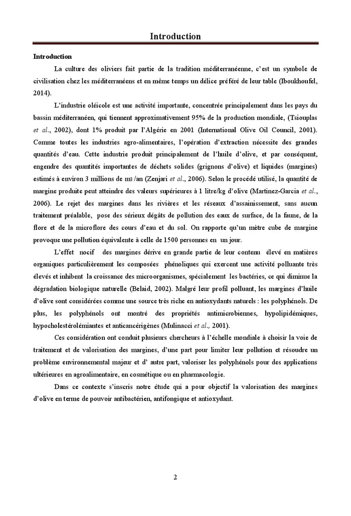 Valorisation Thérapeutique des Margines d'Olive