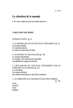 Le chrétien et le Monde