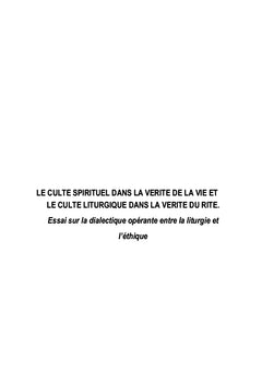 LE CULTE SPIRITUEL DANS LA VÉRITÉ DE LA VIE