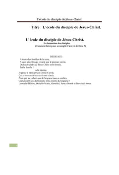 L'école du disciple de Jésus-Christ