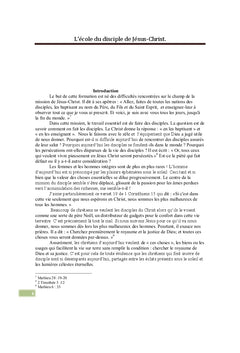 L'école du disciple de Jésus-Christ