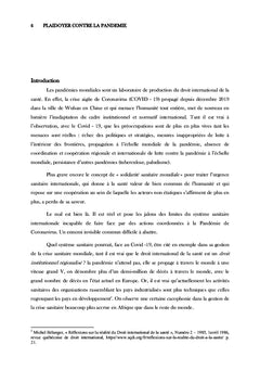 PLAIDOYER CONTRE LA PANDÉMIE