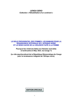LE ROLE PROVIDENTIEL DES FEMMES, LES MAMANS POUR LA RENAISSANCE INTEGRALE DE L'AFRIQUE NOIRE