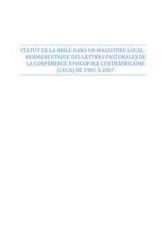 Un Magistère local et son rapport à la Bible