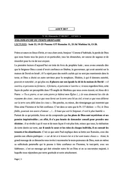 Pistes de méditation pour homélies