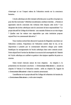 L'École Catholique et sa Contribution à l'Éducation Morale du Citoyen