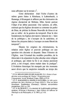 L'Eglise catholique de la R.D. Congo en politique