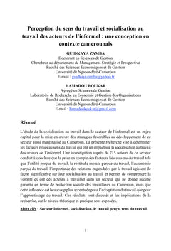 Perception du sens du travail et socialisation au travail des salaries