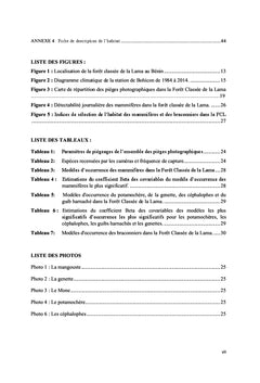 Les mammiferes de la LAMA : Diversite et selection de leurs habitats