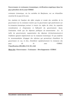 Gouvernance et croissance economique