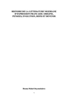Histoire de la Litterature Nigeriane d'expression Française