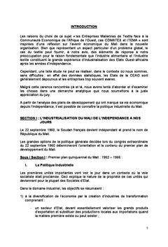 Entreprises textiles du Mali et Communaute Economique Afrique Ouest
