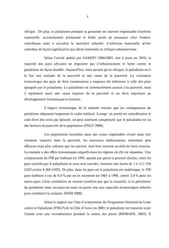Evaluation de l'impact socio-économique de la morbidité palustre