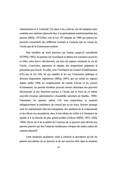 Conditions de l'exercice du pouvoir decisionnel des parents a l'ecole
