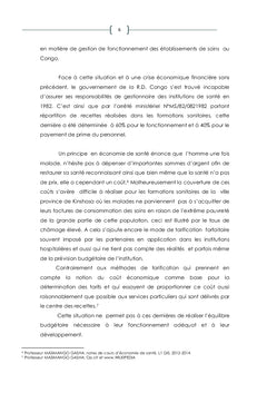 Problématique du tarif dans les hôpitaux de Kinshasa